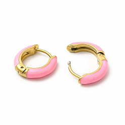 Hot Pink Enamel Hoop Earrings, Real 18K Gold Plated 316 Surgical Stainless Steel Jewelry for Women, Hot Pink, 13x14x3mm, Pin: 1mm
