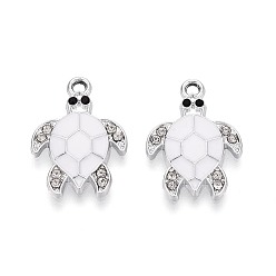 Белый Rhinestone сплава и эмали подвески, черепаха, платина, белые, 21x15x2.2 мм, отверстие : 1.6 мм
