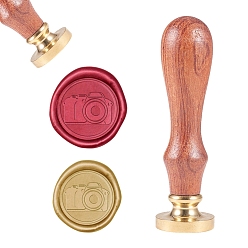 Золотой DIY альбом, латунные сургучные печати и деревянные ручки, камера, золотые, 8.9x2.5 см, штампы: 25x14.5 мм