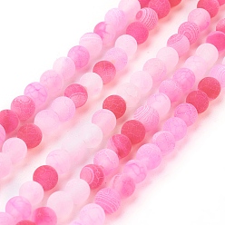 Hot Pink Natural Crackle Agate Beads Strands, Dyed, Round, Grade A, Hot Pink, 6mm, Hole: 1mm, about 63pcs/strand, 15.5