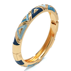 Светло-Голубой Браслеты на шарнирах из цинкового сплава с эмалью и треугольным узором для женщин, золотые, Небесно-голубой, внутренний диаметр: 2.36 дюйм (6 см)