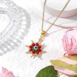 Красный Стеклянные бусины и ожерелья ручной работы с подвесками в виде звездочек от сглаза, 304 из нержавеющей стали кабель цепи ожерелья, золотые, красные, 17.91 дюйм (45.5 см)