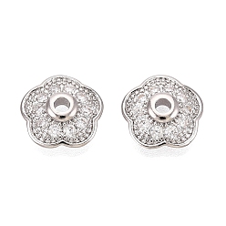 Платина Колпачки для бусин из прозрачного кубического циркония из латуни, цветок, платина, 9.5x10x3 мм, отверстие : 1.6 мм