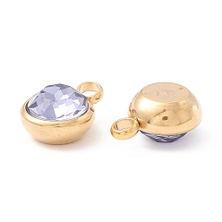 Lilac Ion Plating(IP) 304 Stainless Steel with K9 Glass, Real 18K Gold Plated, Lilac, 13.5x10x6.5mm, Hole: 2.5mm