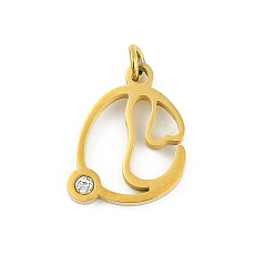 Letter C 304 подвески из нержавеющей стали, с кубического циркония, подвески-буквы с соединительными кольцами, реальный 18 k позолоченный, буква С, 18x15x2 мм, отверстие : 3 мм