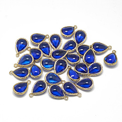 Синий Стеклянные подвески, с фурнитурой латунной золотого тона, слеза, синие, 18.5x12.5x7 мм, отверстие : 1.5 мм