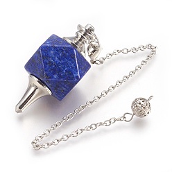 Ляпис-Лазурь Биолокационные маятники из натурального лазурита, с латунной фурнитурой платинового цвета, многоугольник, граненые, 230 мм, отверстие : 1.6 мм