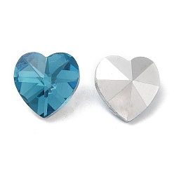 Sky Blue Glass Rhinestone Cabochons, Pointed Back & Back Plated, Heart, Sky Blue, 14x14x8mm
