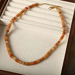 Красный Авантюрин Ожерелья из бусин хейши из натурального красного авантюрина для женщин, с концевыми цепями из нержавеющей стали, золотые, 15.75 дюйм (40 см)