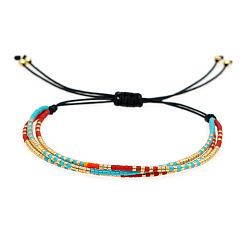 Бирюза Богемные браслеты из стеклянного бисера, двухслойные, плетеные браслеты из волоконного шнура для женщин, колонка, бирюзовые, регулируемый