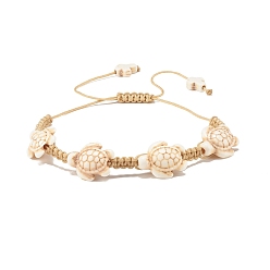 Цвет Древесины Браслет из синтетической бирюзы (окрашенной) черепаховой оплетки из бусин, регулируемый браслет из драгоценных камней для женщин, деревесиные, внутренний диаметр: 1-5/8~4-1/8 дюйм (4~10.4 см)