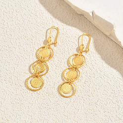 Настоящее золото 18K Латунные плоские круглые серьги-кольца, реальный 18 k позолоченный, 60x15 мм