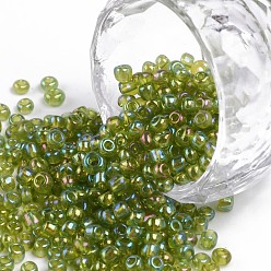 Green Yellow Round Glass Seed Beads, Transparent Colours Rainbow, Round, Green Yellow, 3mm