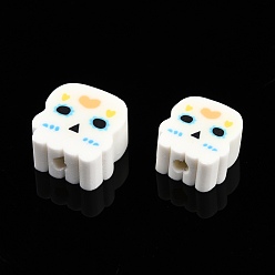 Light Sky Blue Handmade Polymer Clay Beads, Skull, Light Sky Blue, 8.5~12x8.5~10.5x4~5mm, Hole: 1.4~1.6mm