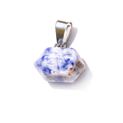 Blue Spot Jasper Natural Blue Spot Jasper Double Terminal Pointed Pendants, Faceted Bullet Charms, 10x16mm