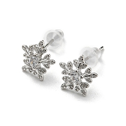 Снежинка Латунные серьги-гвоздики на рождественскую тематику, платина, снежинка, 8.5x9 мм
