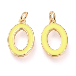 Letter O Латунь эмаль подвески, с целью перехода в кольце, долговечный, реальный 18 k позолоченный, letter.o, шампанское желтый, letter.o, O: 17.5x11x1.8 мм, прыжковые кольца: внутренний диаметр: 3 мм