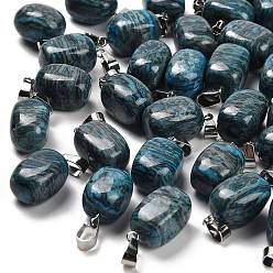 Blue Agate Подвески из натурального голубого агата (окрашенного и нагретого), из нержавеющей стали с цветным покрытием 201 защелки из нержавеющей стали на дужках, прямоугольные, 20.5~21x11~11.5x11~12.5 мм, отверстие : 8x4 мм