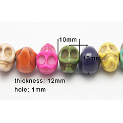Colorful Synthetic Turquoise Beads Strands, Halloween, Skull, Colorful, Size: about 10mm wide, 13mm long, 12mm thick, 42pcs/strand, 15.5 inch/strand, hole: 1mm, 24strands/2000g