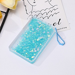 Голубой Прямоугольный акриловый брелок с зыбучим песком, блестящая чеканка кулон украшения наклейка брелок, с шаровыми цепей, голубой, 9x6 см