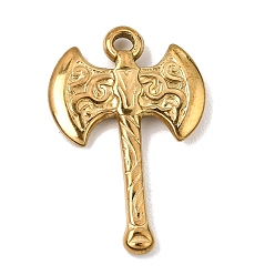 Plaqué 18K Or Véritable Pendentifs en acier inoxydable, hache ornée de breloques à motifs ethniques, placage ionique (ip), réel 304 k plaqué or, 18mm, Trou: 27x18x3mm