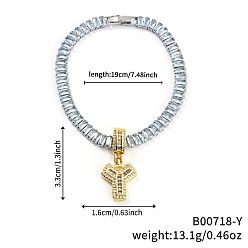 Letter Y Модные латунные браслеты с подвесками из прозрачных кубических цирконий с микропаве, теннисные браслеты со стразами для женщин, буквы, Письмо Y, 7-1/2 дюйм (19 см)