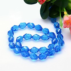 Dodger Blue Faceted Polyhedron Imitation Austrian Crystal Bead Strands, Grade AAA, Dodger Blue, 13x10mm, Hole: 0.9~1mm, about 30pcs/strand, 15.7 inch