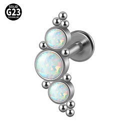 Рог G23 титановые безрезьбовые лабреты, с имитацией опал, цвет нержавеющей стали, рог, 8 мм, штифты : 1.2 мм