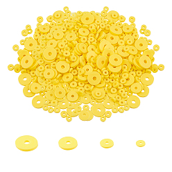 Amarillo Abalorios de la arcilla de polímero hechos a mano, disco / plano y redondo, perlas heishi, amarillo, 11x7x3 cm, sobre 2850~3000 unidades / caja