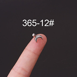 Луна 316l серьги из хирургической нержавеющей стали для хряща, цвет нержавеющей стали, двойной рог, 6 мм, штифты : 0.8 мм