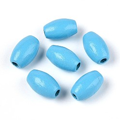 Небесно-голубой Окрашенные распылением деревянные бусины Schima, рис, голубой, 9.5~10x6~6.5 мм, отверстие : 1.8~2 мм