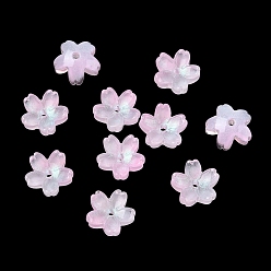 Pink Окрашенные и нагретые стеклянные колпачки для бусин, 5-лепестков цветка, розовые, 10.5x11x4.7 мм, отверстие : 1 мм