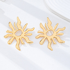 Golden Alloy Stud Earrings for Women, Sun, Golden, 58x65mm