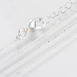 Silver Brass Box Chains Necklaces, with Lobster Clasps, Silver Color Plated, 15.7 inch(40cm)x0.6mm