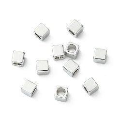 Real Platinum Plated SHEGRACE Brass Beads, Cadmium Free & Nickel Free & Lead Free, Cube, Real Platinum Plated, 3x3x3mm, Hole: 2mm