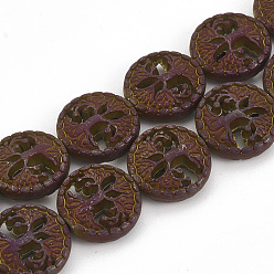 С Фиолетовым Покрытием Гальванизировать немагнитных синтетический гематит бисер пряди, матовый стиль, плоские круглые с дерева жизни, с фиолетовым покрытием, 12~12.5x4~4.5 мм, отверстие : 1 мм, около 32 шт / нитка, 15.74 дюйм