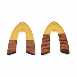 Pale Goldenrod Transparent Resin & Walnut Wood Pendants, V-Shaped Charm, Pale Goldenrod, 38x29x3mm, Hole: 2mm