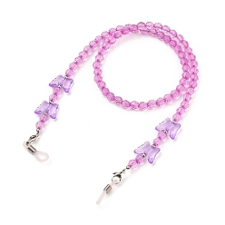 Violet Butterfly Design Eyeglass Chains for Women, Glasses String Holder, with Acrylic Beads, 304 Stainless Steel Lobster Claw Clasps, Violet, 21.25 inch(54cm)