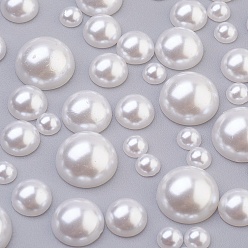 White ABS Plastic Imitation Pearl Cabochons, Half Round, White, 5~12x2.5~6mm
