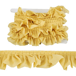 Gold 4 Yards Polyester Wrinkle Lace Ribbon, Double Layer Ribbon, Clothes Accessories, Gold, 2-1/8 inch(53mm)