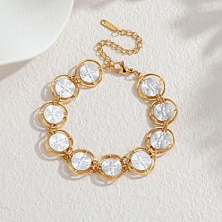 Плоский Круглый 304 Браслеты-цепочки из нержавеющей стали с эмалированным покрытием для женщин, золотые и нержавеющая сталь цвет, плоские круглые с крестом, 6.93 дюйм (17.6 см)