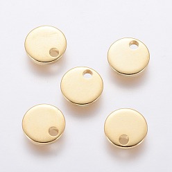 Real 18K Gold Plated 304 Stainless Steel Charms, Stamping Blank Tag, Flat Round, Real 18K Gold Plated, 7x1mm, Hole: 1.4mm
