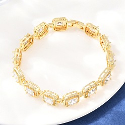 Прозрачный Квадратные латунные браслеты с микропаве из прозрачных кубических цирконий и стеклянных звеньев., долговечный, без свинца и без кадмия, реальный 18 k позолоченный, прозрачные, 7.76 дюйм (19.7 см)