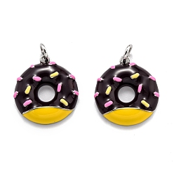 Кокосово-Коричневый Латунь эмаль подвески, Реальная платина, долговечный, пончик, кокосового коричневый, 18x16x3.3 мм, отверстие : 3.6 мм