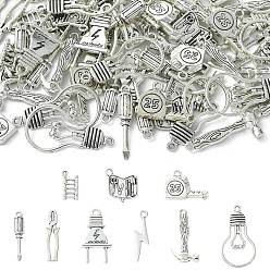 Античное Серебро 90шт 9 стили тибетский стиль сплав подвески наборы, античное серебро, 15~32x6~23x1.5~5 мм, отверстие : 1.2~2.5 мм, 10 шт / стиль