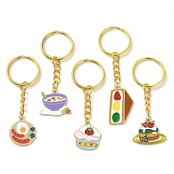 Mixed Color Alloy Enamel Food Pendant Keychain, with Iron Split Key Rings, Mixed Color, 6.8~8cm