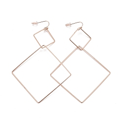 Rose Gold Ion Plating(IP) Rhombus 304 Stainless Steel Dangle Earrings for Women, Rose Gold, 108.5x69x1.8mm, Pin: 0.6mm