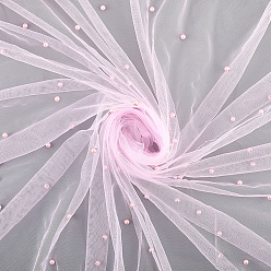 Ярко-Розовый Сетчатая ткань из полиэстера, с пластиковой имитационной жемчужиной, для свадебных фат аксессуары, ярко-розовый, 1600x0.1 мм, 3 м / шт