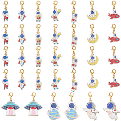 Mixed Color 40Pcs 10 Style Alloy Enamel Pendant Decorations, with Alloy Lobster Claw Clasps, Mixed Shapes, Golden, Mixed Color, 31~48mm, 4pcs/style