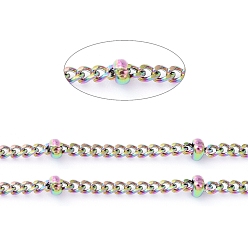 Rainbow Color Ионное покрытие (ip) 304 сателлитные цепи из нержавеющей стали, цепочки для бордюров с алмазной огранкой, пайки, с полыми бусинами и катушкой, Радуга цветов, ссылка: 1.8x1.5x0.4 mm, бусина : 2.2 mm, около 65.61 футов (20 м) / рулон